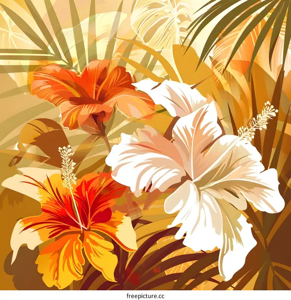 Tropical Floral Pattern with White and Orange Flowers