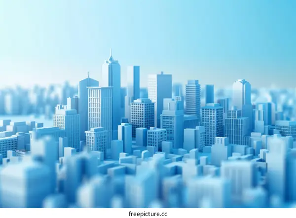 Blue and white miniature city model