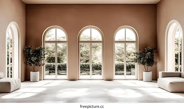 Elegant Beige Interior with Arch Windows