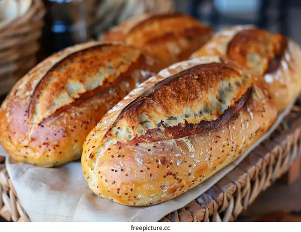 Freshly Baked Loaf of Bread on a Wooden Table