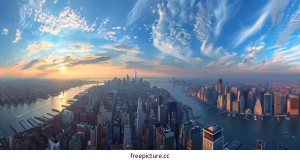 New York City Skyline at Sunset Panorama