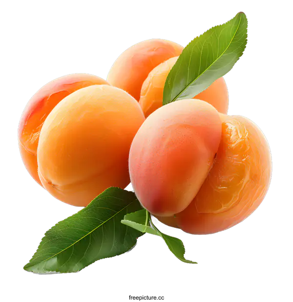 [Transparent Background PNG]Fresh Apricots with Leaves