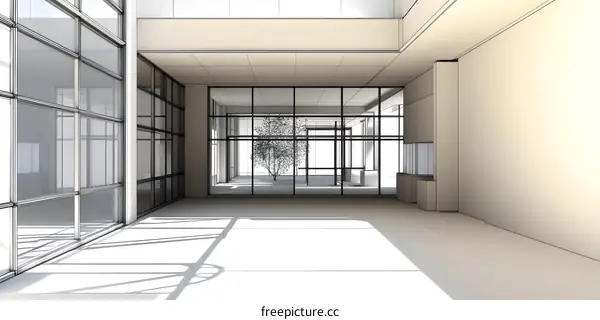Modern Architecture Design Sketch of Building Interior with a Window View