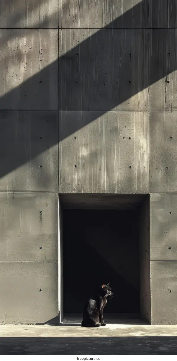 Black Cat in Minimalist Concrete Room
