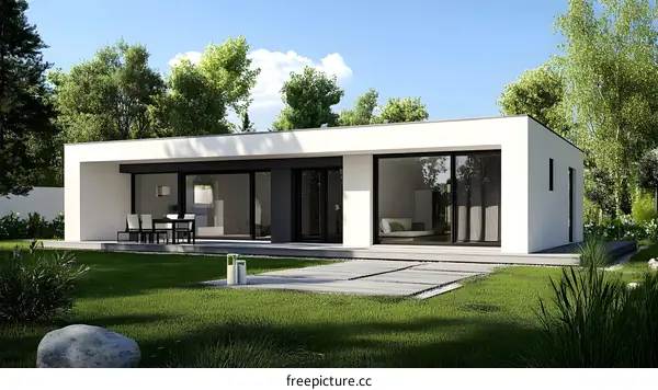 Modern Minimalist House with Large Windows and Patio