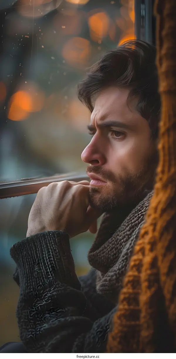pensive man looking out the window