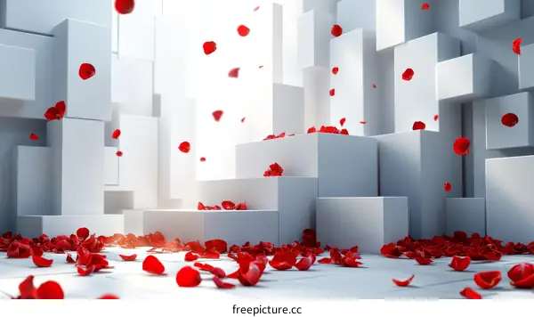 Abstract Rose Petals Falling in a Modern Geometric Structure