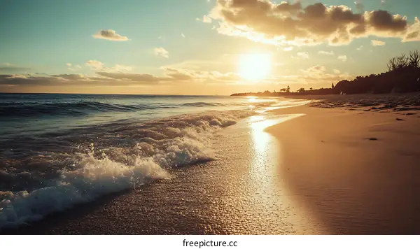 Golden Sunset Over The Beach