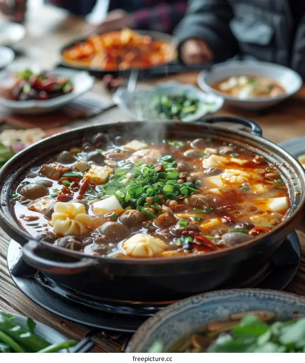 A group of people sitting around a table eating a hot pot.