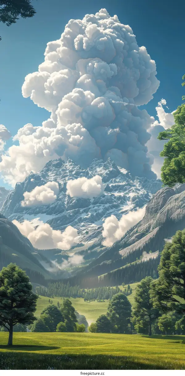 Epic Landscape with Mountains and Clouds