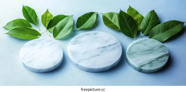 Elegant Marble Displays with Fresh Leaves