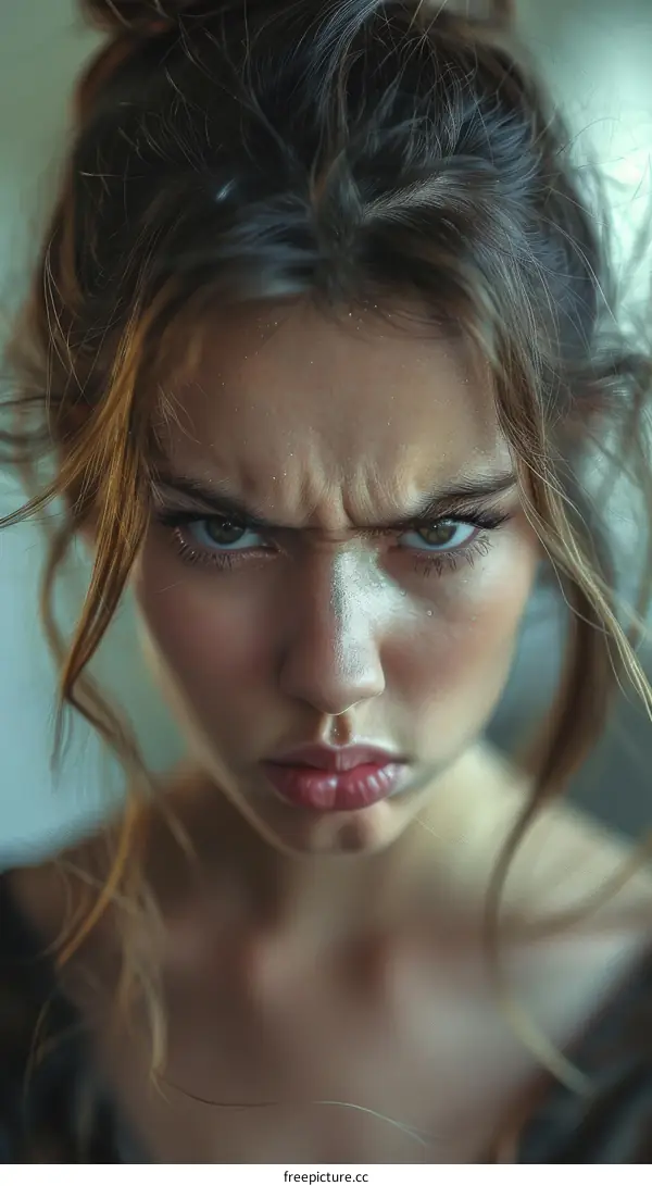 Close-up Portrait of a Woman with a Serious Expression