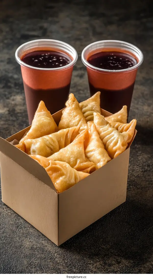 Crispy Triangle Pastry in a Box with Drinks