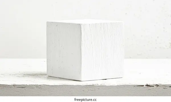 White Cube Display Object on White Wooden Surface