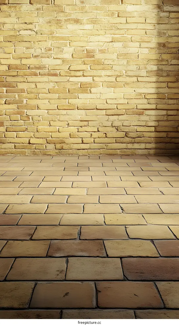 Yellow Brick Wall and Stone Floor Background