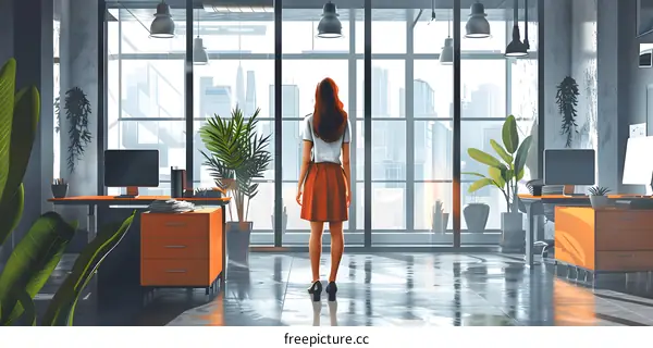 businesswoman looking out the window