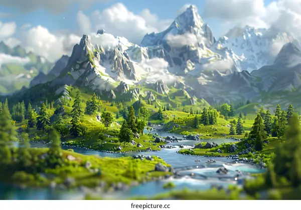 Misty Mountains and River Landscape