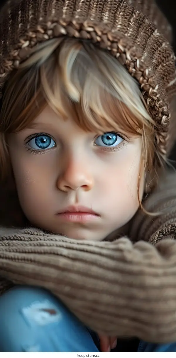 Closeup Portrait of a Young Girl with Blue Eyes