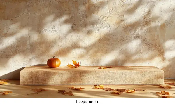 Autumnal Display Platform with Pumpkin and Leaves