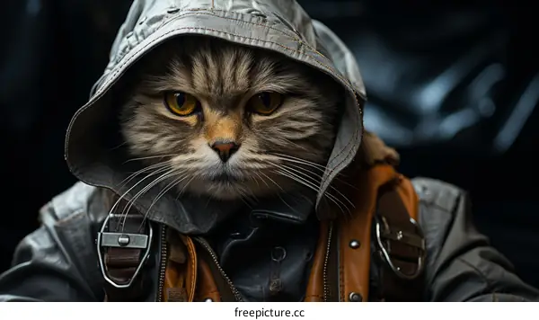 A cat wearing a cyberpunk-style outfit