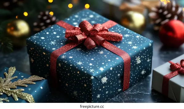 Christmas Gift Boxes with Dark Blue Wrapping Paper