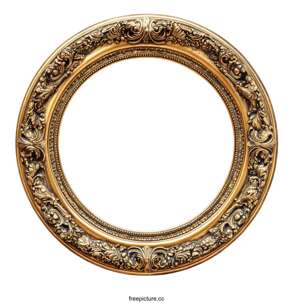 [Transparent Background PNG]Vintage Round Gold Picture Frame