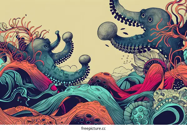 Colorful Octopus Illustration with Abstract Background
