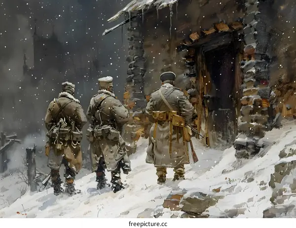 Three soldiers in the snow