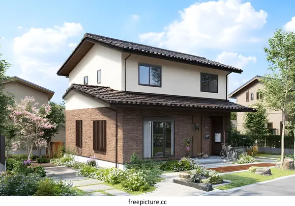 Modern Two Story Brick House with a Front Yard