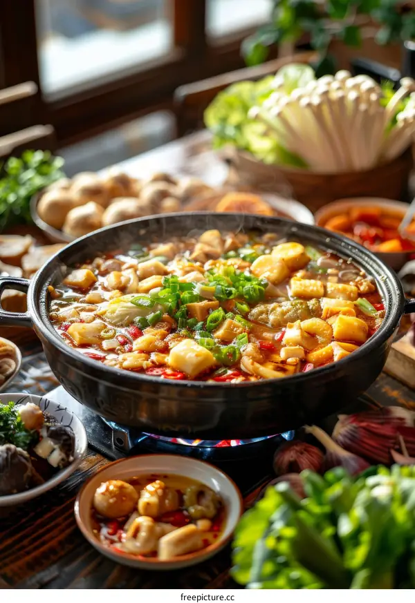 Spicy Sichuan Hot Pot with Abundant Ingredients