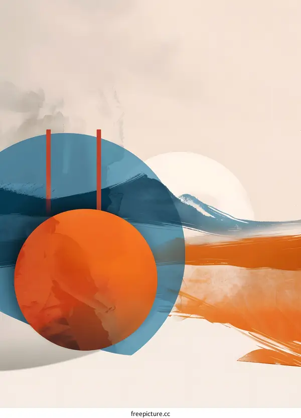 Abstract Painting with Blue and Orange Circles