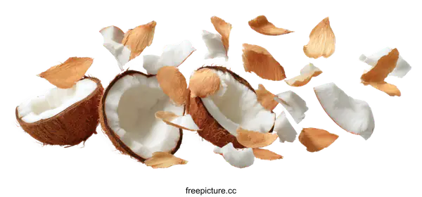 [Transparent Background PNG]Coconut Flakes Flying in the Air