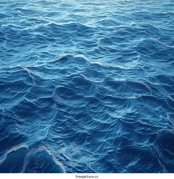 Deep blue ocean surface with sunlight reflecting off the waves