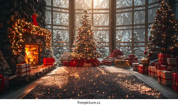 Christmas tree by the fireplace