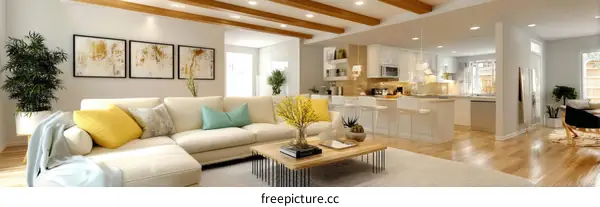 Open Concept Living Room Kitchen Design Illustration