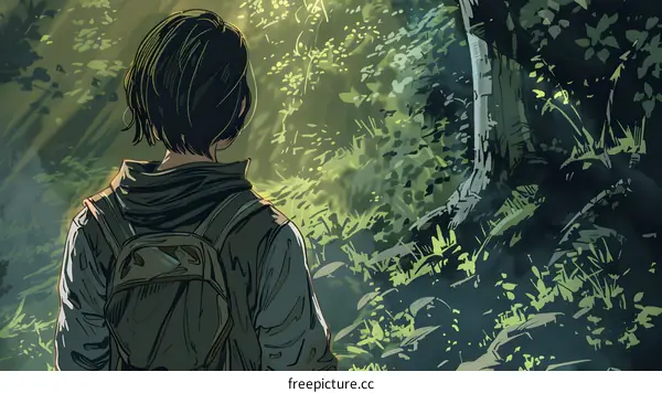 Woman with Backpack Walking Through a Forest