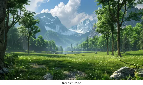 Tranquil Mountain Lake and Trees Landscape