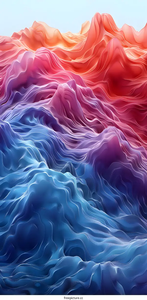 Abstract Wavy Blue and Red Landscape