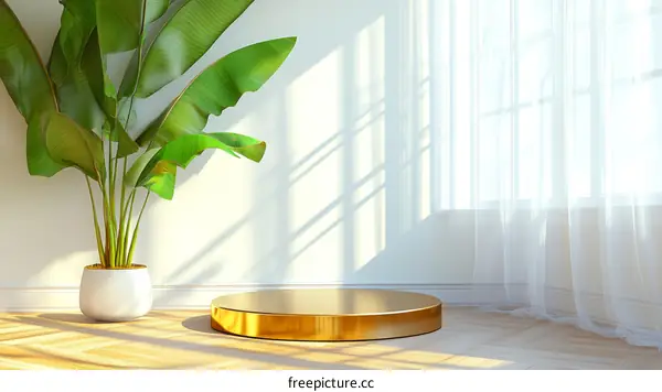 Modern Minimalist Interior Scene with Gold Podium