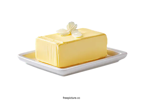 [Transparent Background PNG]Butter Block on a White Plate