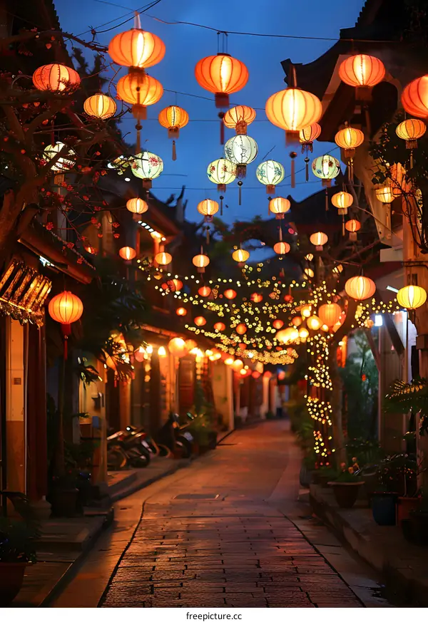 Chinese Lanterns Illuminated Street at Night