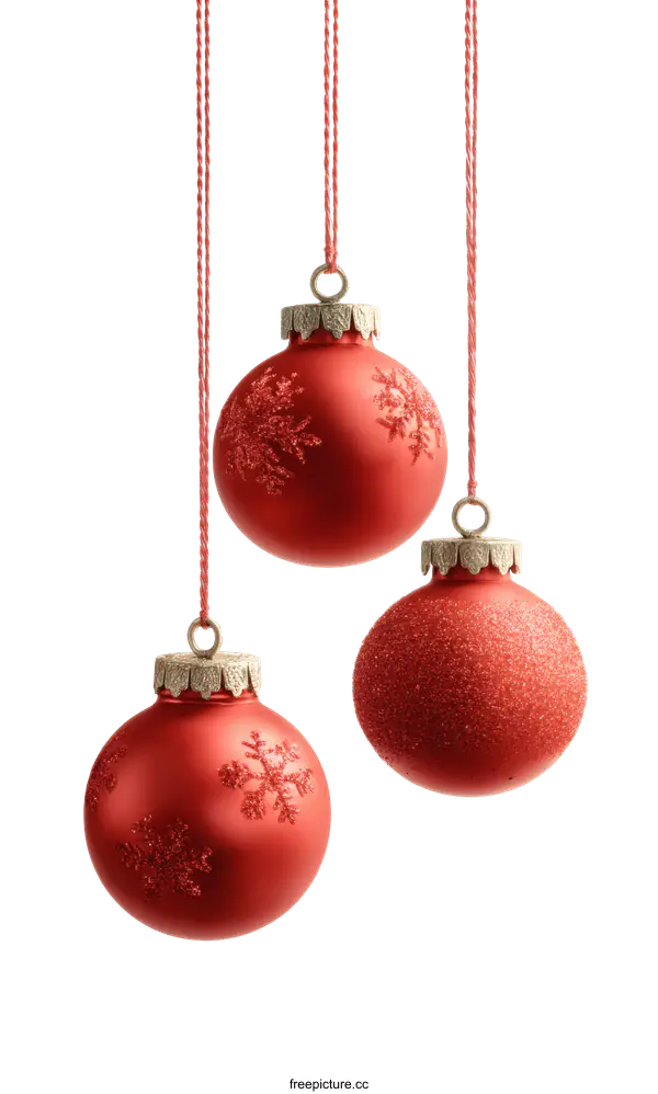 [Transparent Background PNG]Three Red Christmas Ornaments Hanging
