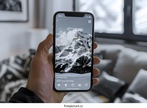 Hand Holding Smartphone With Mountain View