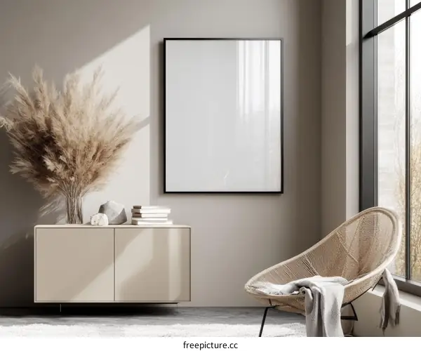 Modern Minimalist Living Room Mockup with Empty Frame