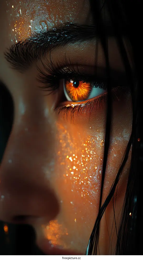 Closeup Artistic Portrait of a Woman with Vivid Eyes