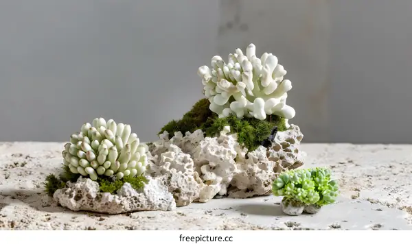 Succulents on White Stone Background