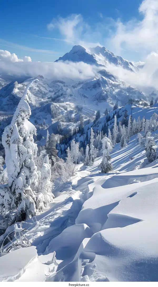 Snow Covered Mountain Landscape With Blue Sky