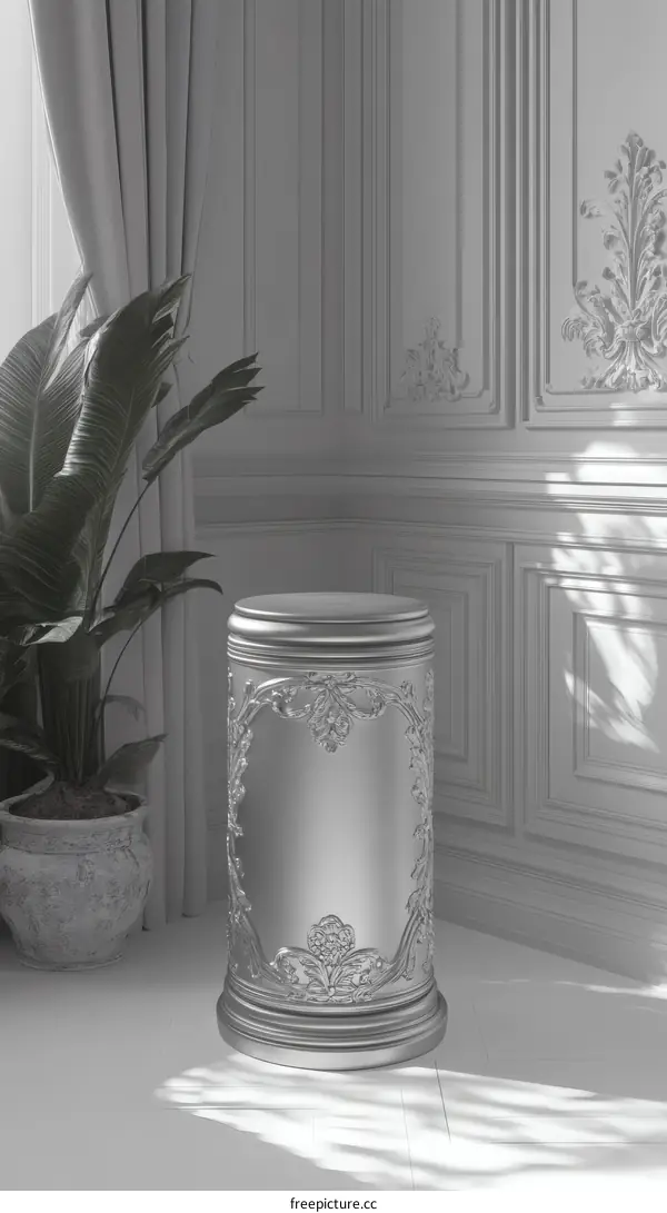 Elegant Silver Ornate Column Display Stand