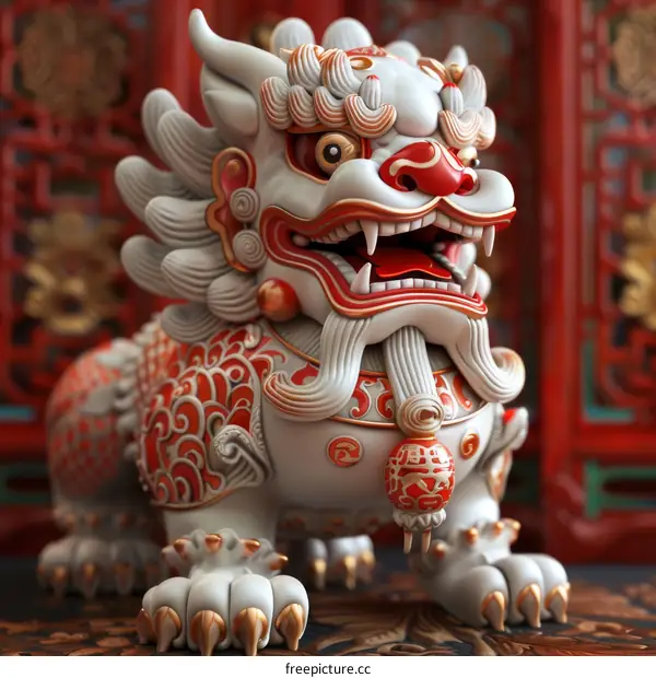 Intricate Chinese Foo Dog Statue