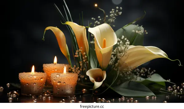 Elegant calla lilies and candles composition